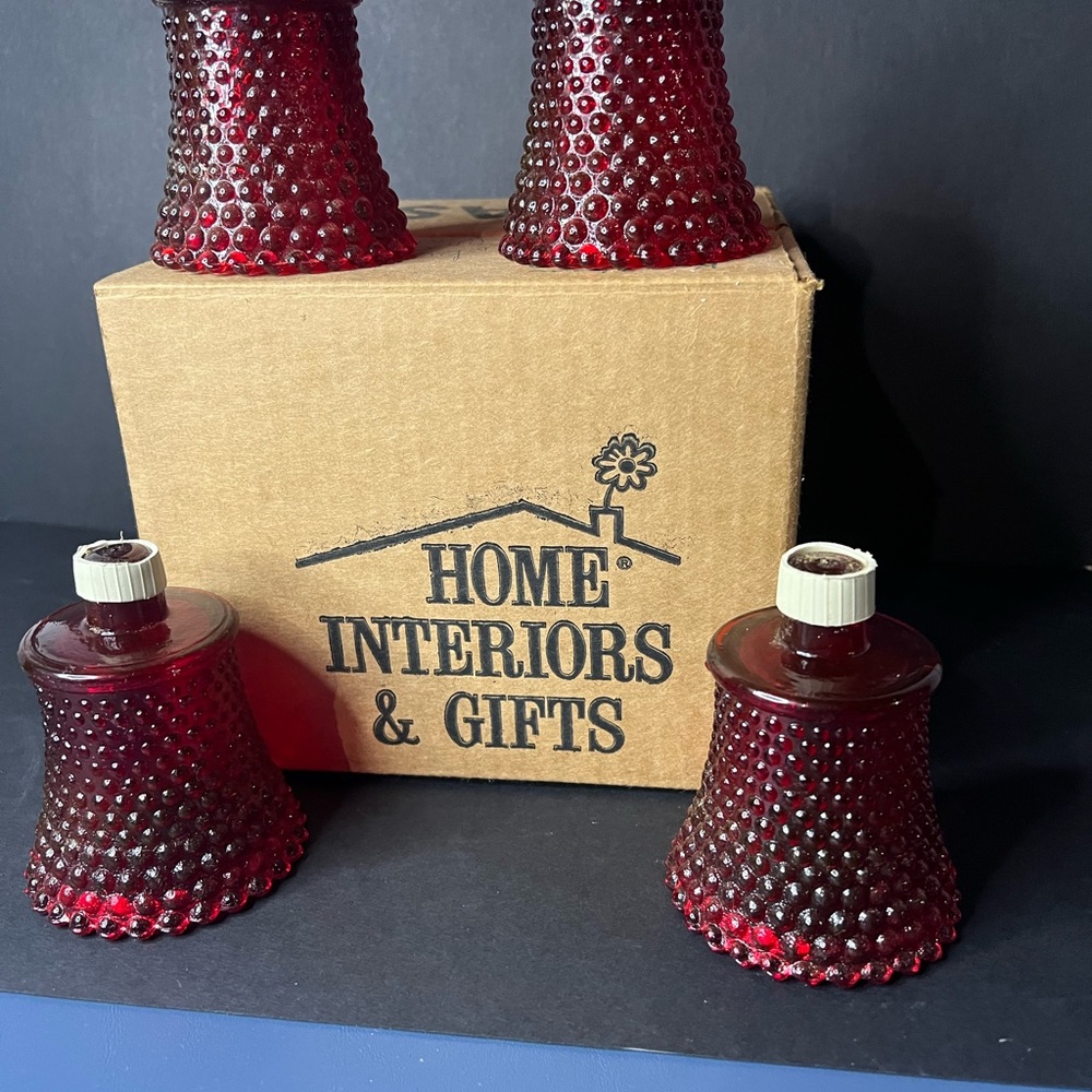 Home Interiors Ruby Red Glass Candle Holders